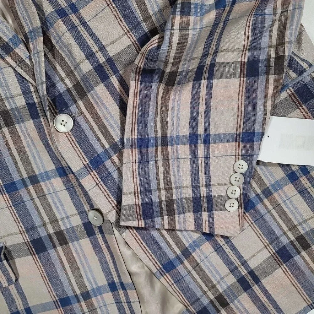 LRL Ralph Lauren Linen‎ Sport Coats Mens 38R Tan Blue Plaid Flex Blazer $295 NEW